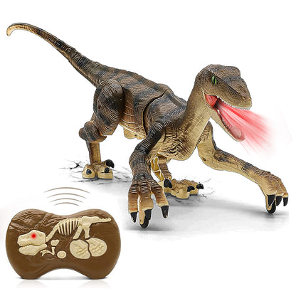 GROWMEMES Remote Control Dinosaur Toy - 2.4Ghz RC Pale Brown Velociraptor Toys, Dinosaur Robot for Kids, Led Lightup & Roaring & Walking Velociraptor Toys, Robot Dinosaur Toys for Kids 3+