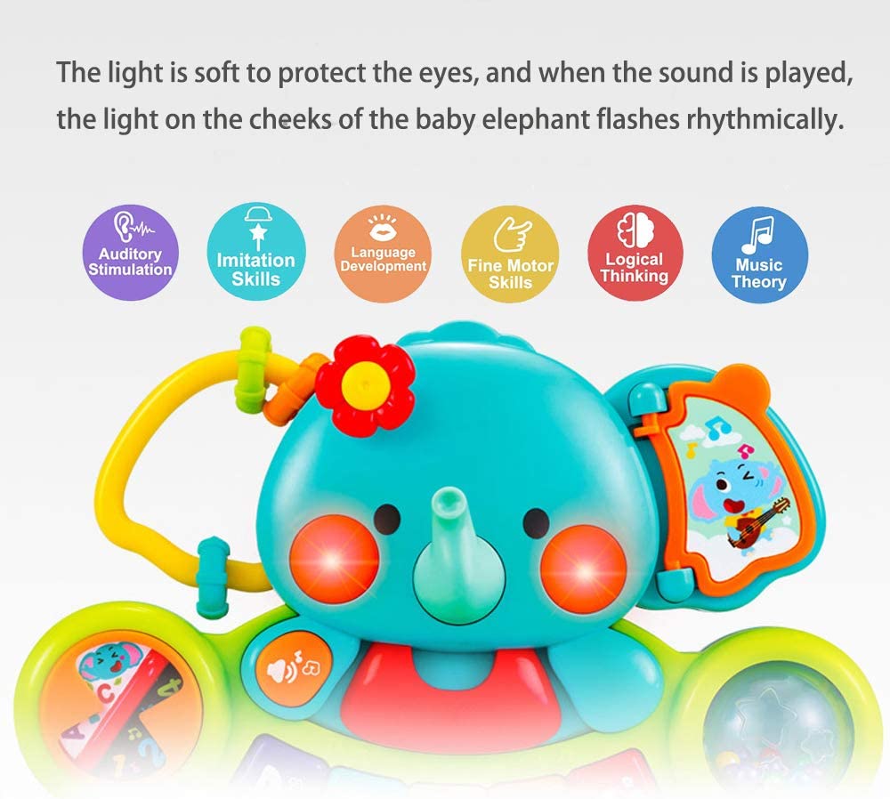 Baby Musical Toy 6+ Months - Toddler Piano Keyboard Toys Educational Learning Toy Music Activity Center Flashing Lights & Sounds Elephant Musical Toys for 6 Months + Baby Girls Boys Infants Kids