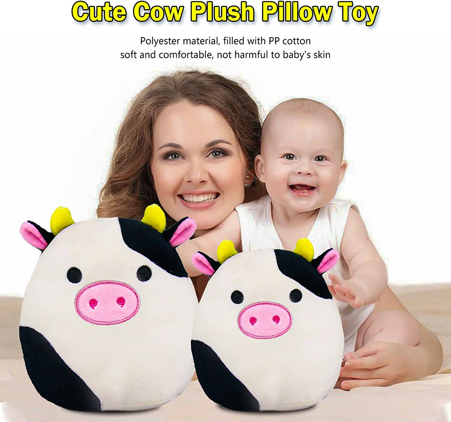 8 Inch Cow Plush Pillow,Cute Soft Cow Stuffed Animals Plushie Toy,Great Gift for Kids Girlfriend Christmas Birthday