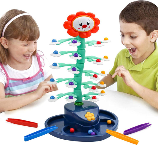 Xmasmate Electric Shaking Sunflower Balancing Game Toy, Fun Parent-Child Interactive Desktop Game Toy with 24pcs Colored Beads and 4 Tongs,Improve Motor Skills for Boys/Girls Birthday Gift