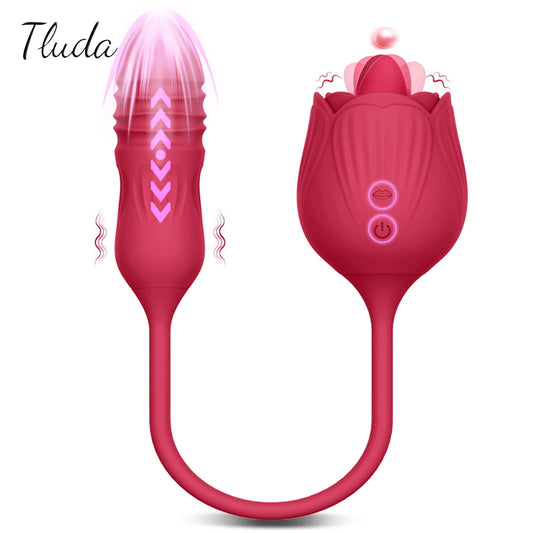 2022 Rose Vibrator Toy For Women Clitoris Stimulator Oral Tongue Licking With Dildo Thrusting Vibrating Egg Sex Toys Female
