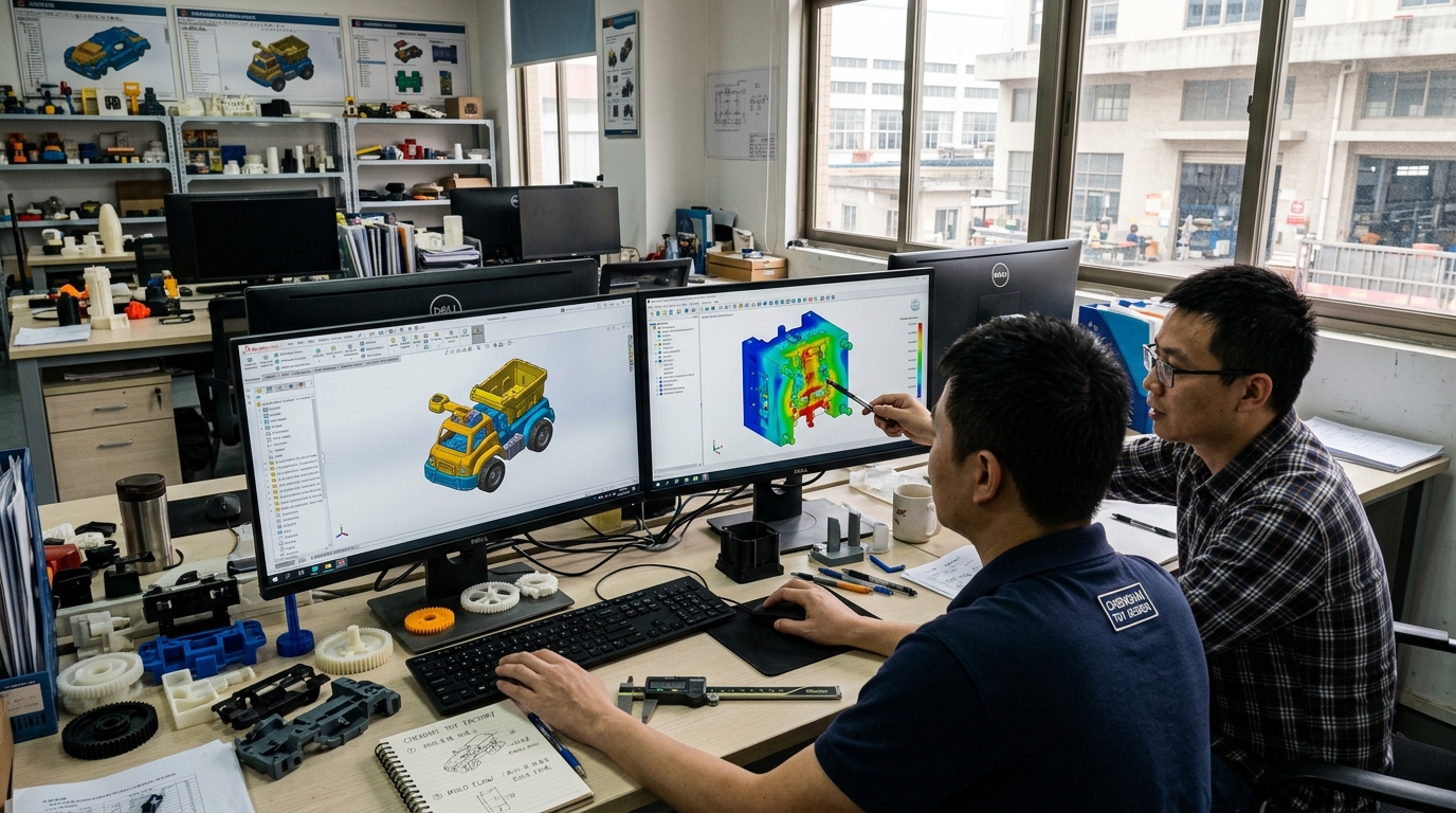 Earsoon Toys Senior CAD Engineering Workstation running SolidWorks 3D Modeling and MoldFlow Simulation