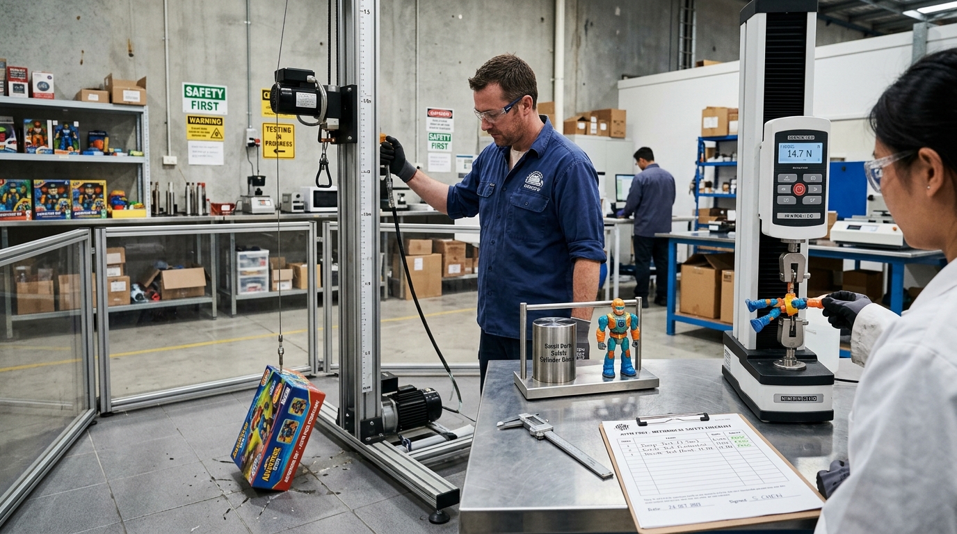 Earsoon Toy Safety Laboratory performing ASTM F963 Drop Tower and Digital Pull Force Testing