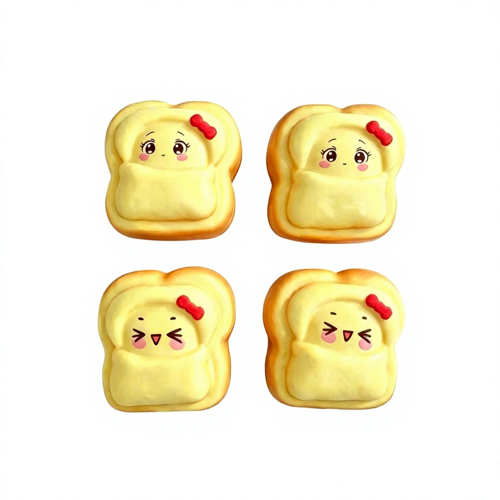 Sanqi Elan® Cute Cartoon Expression Toast Slow-Rebound Squishy Toy Realistic Bread Squeeze Toy PU Model PU2026 Stock for Factory Wholesale