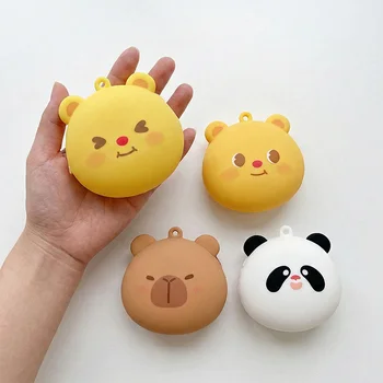Original Cute Bear Capybara Pig Silicone Coin Purse Keychain Earphone Storage Schoolbag...