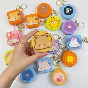 Cartoon INS Style Macaron Color Silicone Coin Purse Portable Mini Earphone Key Storage Bag...