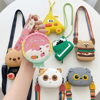 Custom Logo Pop It Big Eye Cat Silicone Coin Purse Lemon Kids Crossbody Bag Keychain...
