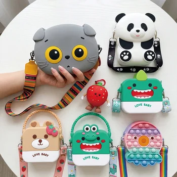 Custom Logo Cartoon Silicone Coin Purse Octopus Bubble Bear Kids Crossbody Bag Mini...