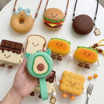 Custom Logo Donut Afternoon Tea Silicone Coin Purse Kids Girls Crossbody Bag Mini Earphone...
