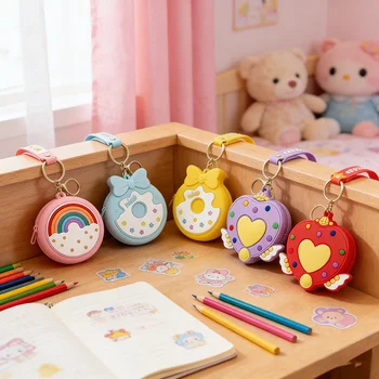 Cute Trendy Silicone Coin Purse Color Block Heart Rainbow Cartoon Key Earbud Pouch Low MOQ...