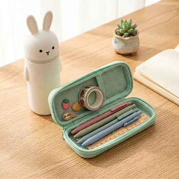 Custom DIY Hanging Hole Rabbit Silicone Pen Bag Telescopic Foldable Vertical Pencil Case...
