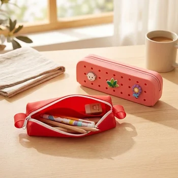 Large Capacity DIY Hanging Hole Cartoon Animal Silicone Pen Bag Foldable Telescopic Student...
