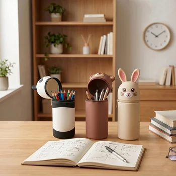 Cartoon Telescopic Cylinder Silicone Pen Bag Coin Purse Multifunctional Pencil Case Storage...