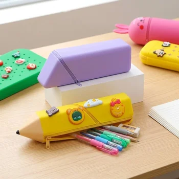 DIY Hole Customizable Cartoon Silicone Pen Bag Telescopic Cylinder Coin Purse...