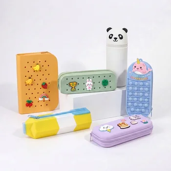 Customizable DIY Hanging Hole Silicone Pencil Case Ventilation Cartoon Pen Bag Cosmetic...