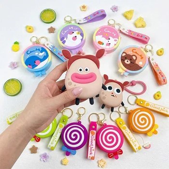 Custom Logo Kawaii 3D Ugly Monster Lollipop Cartoon Round Silicone Coin Purse Keychain...
