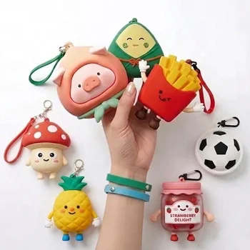 Custom Logo 3D Silicone Coin Purse Vegetable Food Sports Canned Pig Keychain Bag Charm...