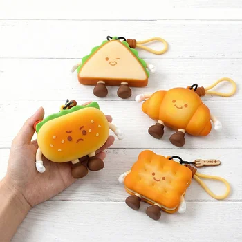 Custom Logo Kawaii 3D Toast Sandwich Croissant Hot Dog Silicone Coin Purse Keychain...