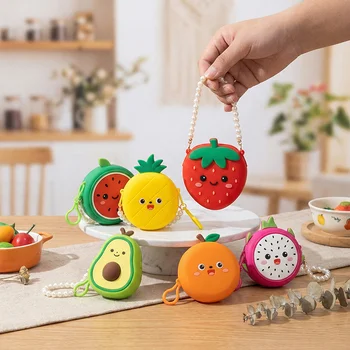 Wholesale Custom Cute Cartoon Silicone Coin Purse Small Pouch Keychain Kids Backpack Charm...