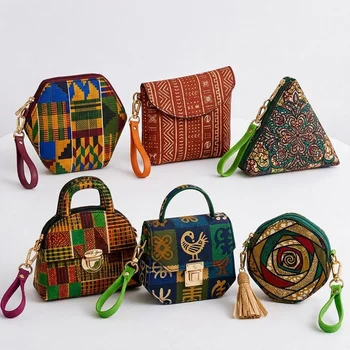 African Tribal Ethnic Print Silicone Coin Purse Multi Shape Mini Handbag Zipper Keychain...