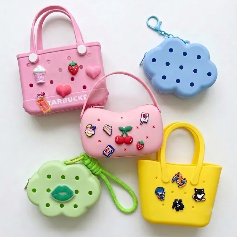 Kawaii DIY Hole Charms Silicone Coin Purse Mini Handbag Cloud Shape Zipper Earphone Storage...