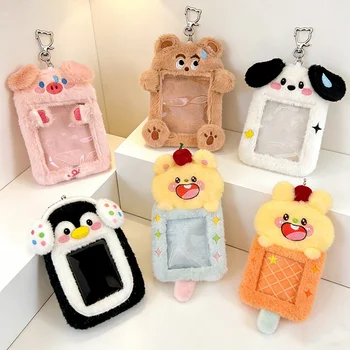 Custom Cute Plush Photocard Holder Keychain Fluffy Animal ID Card Holder Keyring Kawaii...