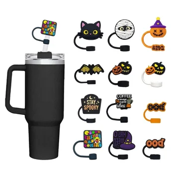 2D 3D Silicone Straw Cover Cap Halloween Straw Topper Dust Plug Custom for 8mm 10mm Tumbler...