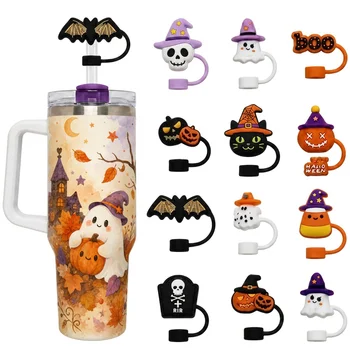 Halloween Silicone Straw Cap Topper Dust Plug Sleeve Party Decor for 10mm Tumbler Food...