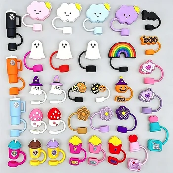 Food Grade Flower Cartoon Silicone Straw Cap Topper Dust Plug Sleeve for Stanley Tumbler...