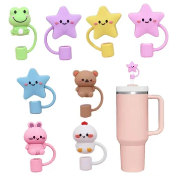 Wholesale 3D Flower Bow Anime Silicone Straw Cap Cover Topper Dust Plug Sleeve for Stanley...