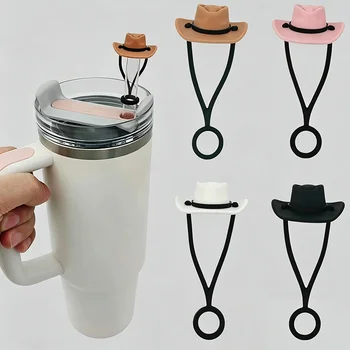 Factory Custom Silicone Cowboy Hat Straw Cover Straw Topper Cap for 8-10-12mm Straws...
