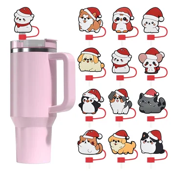 Flower Plant Silicone Straw Cap Cover Topper Dust Plug Sleeve Christmas Decor for Stanley...