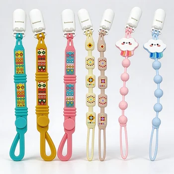 DIY Custom Silicone Pacifier Chain Boho Aztec Print Diamond Eye Bead Rainbow Cloud Teething...