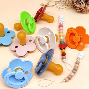Custom Cartoon Strawberry Focal Bead Pacifier Chain Clip with Multi Color Baby Pacifier Set...