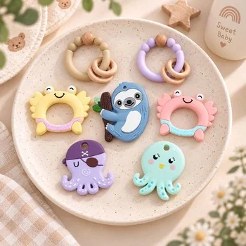 Crab Ocean Animal Baby Teether Silicone Teething Ring Infant Teether Non Toxic 0-12 Months...