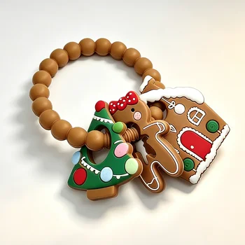 Christmas Silicone Teething Ring Baby Teether Gingerbread House Infant Teething Toy BPA...