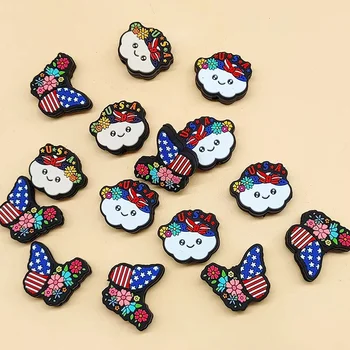 Straight Hole Silicone Beads Loose 4th of July USA Cloud Butterfly Winged Heart for...