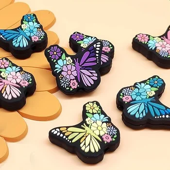 Straight Hole Silicone Beads Loose Butterfly 3D Focal Beads for Beadable Pen Jewelry Making...
