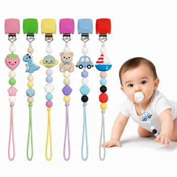 Custom DIY Silicone Bead Pacifier Chain Strawberry Dino Planet Bear Car Sailboat Teething...