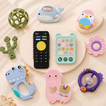 Dinosaur Baby Teether Silicone Teething Toy Infant Teether Animal Shape BPA Free Food Grade...
