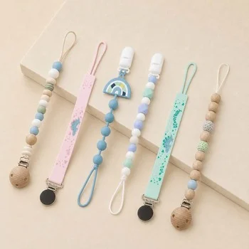 Custom Silicone Bead Pacifier Chain Strawberry Fruit Charm Wood Mix Teething Dummy Holder...
