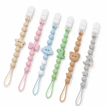 Custom One Piece Molded Silicone Pacifier Clip Star Bow Cloud Dino Bear Moon Teething...