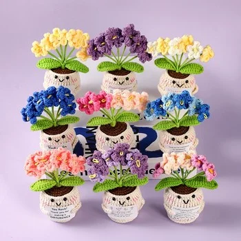 Handmade Crochet Potted Flower Ornament Positive Knitted Doll Simulation Plant Home Decor...