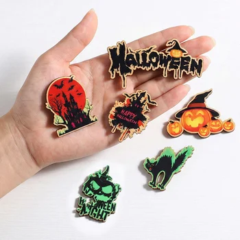 3D Wooden Halloween Fridge Magnet Pumpkin Ghost Fluorescent Metal Cabinet Decor DIY Custom...