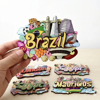Wooden World Travel Fridge Magnet National Souvenir DIY Custom Home Decor Craft Magnetic...