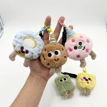 Custom Kawaii Food Donut Cookie Cheese Plush Keychain Toy Fluffy Plush Doll Pendant Mini...