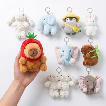 Custom Kawaii Animal Capybara Bunny Elephant Penguin Plush Keychain Toy Fluffy Plush Doll...