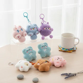 Custom Kawaii Bunny Star Plush Keychain Toy Fluffy Pom Pom Plush Doll Pendant Mini Plush...