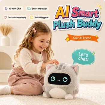 AI Smart Plush Toy Grey Cat Voice Chat Interactive Robot Emotional Educational Companion...