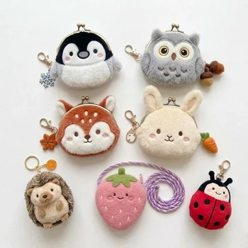 Kawaii Animal Fruit Plush Coin Purse Penguin Owl Deer Rabbit Hedgehog Strawberry Ladybug...